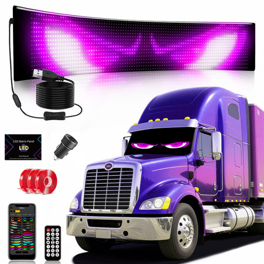 52x7.5in Extra-Large Devil Eyes Light for Heavy-Duty, Semi-Trucks, Full-Size Pickups & SUV Windshields – Led Eyes for Truck Windshield, Programmable LED Scrolling Sign, Remote + APP Control (1-Pack)