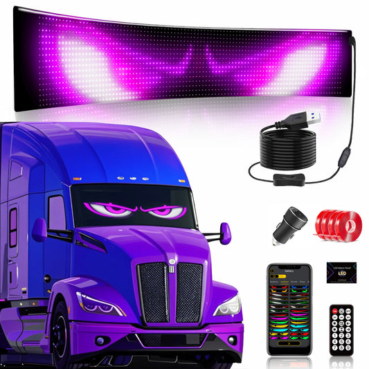 69.4x7.5in Extra-Large Devil Eyes Light for Heavy-Duty, Semi-Trucks, Full-Size Pickups & SUV Windshields – Led Eyes for Truck Windshield, Programmable LED Scrolling Sign, Remote + APP Control (1-Pack)
