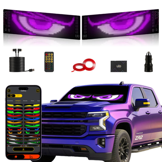 Devil Eyes Light for Cars (2-Pack) – 23.4''x4.7'' Dual LED Eyes for Car Windshield | Perfect Sync, Programmable Patterns, App/Remote Control | for Sedans, SUVs, Medium Trucks – Custom Dynamic Sign